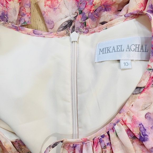 Mikael Aghal flutter sleeve pink floral gown - Picture 14 of 15